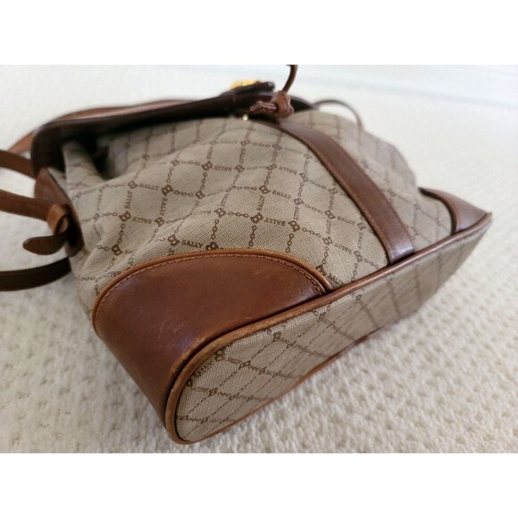 Vintage Bally Logo Canvas Print & Brown Leather handbag shoulder bag ITALY - Picture 10 of 15